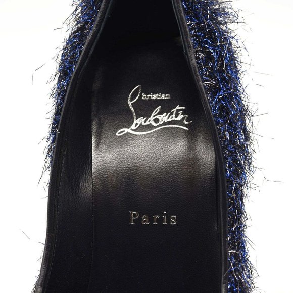 NEW $850 EU 38 Christian Louboutin Very Prive 120 Peep Toe Blue Metallic Threads - Picture 9 of 10